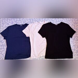 Set of Three T-Shirts in White, Black, and Blue
